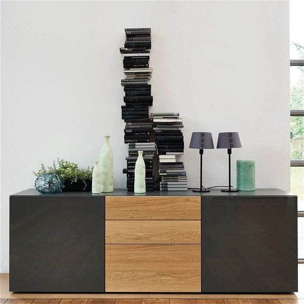 Now! Vision By Hülsta Sideboard 4R 2 Türen 70x211x52 - 3 Schubladen - Lack-grau/Natureiche 3 Now! Vision By Hülsta Sideboard 4R 2 Türen 70x211x52 - 3 Schubladen - Lack-grau/Natureiche