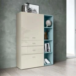 Now! No.14 By Hülsta Kombination 13 155x105x42 Lack-seidengrau/taubenblau/Hochglanz-seidengrau